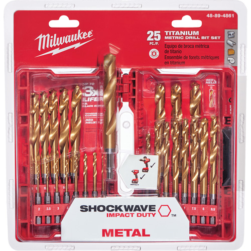 Shockwave Red Helix Metric Drill Bit Set, 25 Pieces, Titanium Duraquip Inc