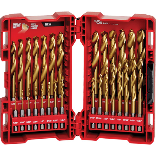 Shockwave Red Helix Drill Bit Set, 29 Pieces, Titanium Duraquip Inc