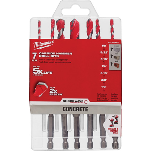 Grand jeu de forets pour perceuse &agrave; percussion Shockwave, 7 morceaux, Carbure Duraquip Inc