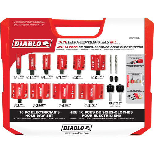 Electrician's Bi-Metal Hole Saw Set, 16 Pieces Duraquip Inc