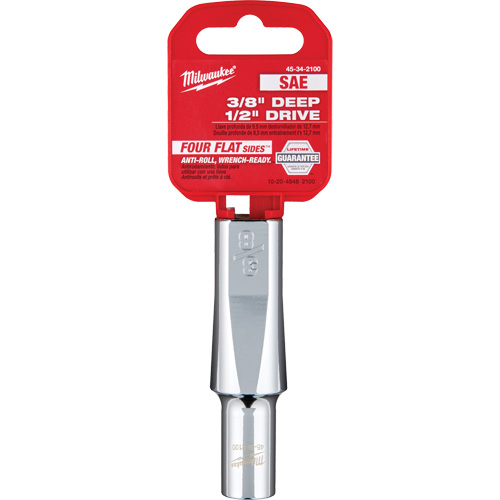 SAE Socket with Four Flat Sides, 3/8", 1/2" Drive, 6 Points, Deep Duraquip Inc