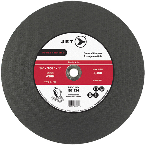 Meule &agrave; tronçonner Power Abrasive A36R, 14" x 3/32", Arbre de 1", Type 1, 4400 Tr/min Duraquip Inc