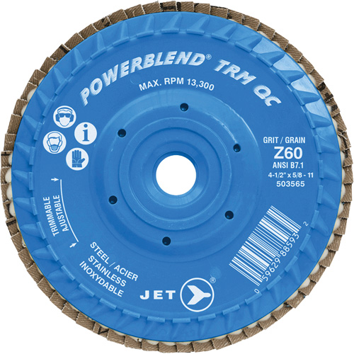 PowerBlend TRM QC Trimmable Flap Disc, 5" x 5/8"-11, Type 27, Z60 Grit, Zirconia Alumina Duraquip Inc