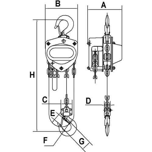 KCH Series Chain Hoists, 20' Lift, 2200 lbs. (1 tons) Capacity, Alloy Steel Chain Duraquip Inc
