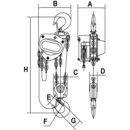 KCH Series Chain Hoists, 20' Lift, 6600 lbs. (3 tons) Capacity, Alloy Steel Chain Duraquip Inc