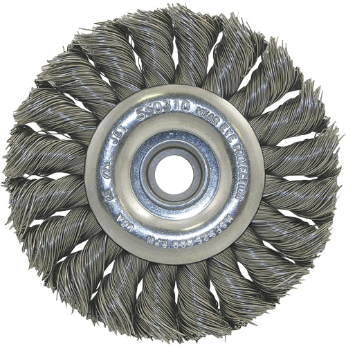 Meule &agrave; fils nou&eacute;s torsad&eacute;s, Dia. 8", Fils 0,020", Arbre 1/2", Acier Duraquip Inc