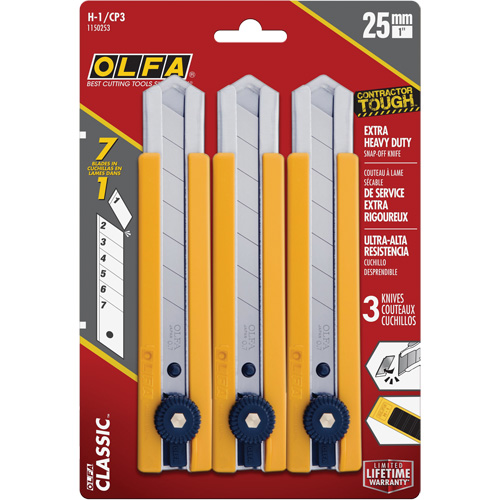 H-1 Classic Extra Heavy-Duty Utility Knife with Rubber Grip Inset, 25 mm Duraquip Inc