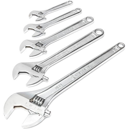 Chrome Wrench Set, Adjustable, 5 Pieces, Imperial and Metric Duraquip Inc