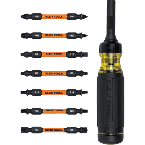 15-in-1 Ratcheting Impact-Rated Multi-Bit Torsion Zone Screwdriver, 9-1/2" L, Cushion Grip Handle Duraquip Inc