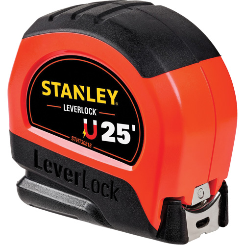 High-Visibility Magnetic LEVERLOCK&reg; Tape Measure, 25', Imperial Graduations Duraquip Inc