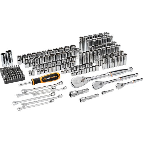 Jeu d'outils manuels pour m&eacute;canicien 90T SAE/MM avec prises 1/4", 3/8” & 1/2" Duraquip Inc
