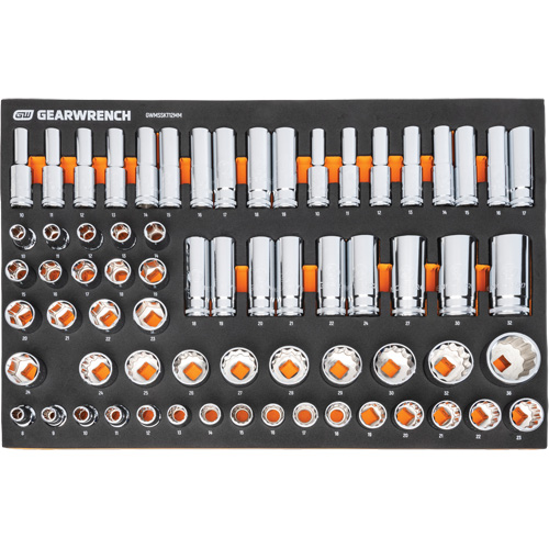 Jeu d'outils m&eacute;triques pour m&eacute;canicien MEGAMOD dans des plateaux en mousse modulaire avec armoire roulante &agrave; outils, 358 morcea Duraquip Inc