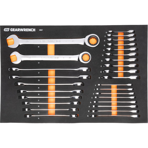 Jeu d'outils m&eacute;triques pour m&eacute;canicien MEGAMOD dans des plateaux en mousse modulaire avec armoire roulante &agrave; outils, 358 morcea Duraquip Inc