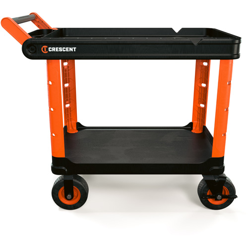 Chariot utilitaire industriel &agrave; 2 tablettes RAILWORKS avec roulettes de 8", 47" lo x 24-1/2" la x 37-4/5" h, Noir/Orange Duraquip Inc