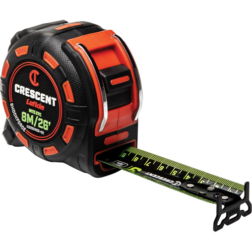 Ruban &agrave; mesurer Shockforce NITE EYE, 1-1/4" x 25'/8 m, Marques de goujon M&eacute;trique/SAE Duraquip Inc
