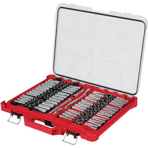 Jeu de cliquets et douilles m&eacute;triques/SAE avec organisateur PACKOUT &agrave; profil bas, 98 Mcx, Prise de 3/8" Duraquip Inc