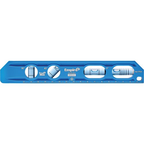 TRUE BLUE&reg; Die Cast Torpedo Level, 8" L, Aluminum, 4 Vials, Magnetic Duraquip Inc
