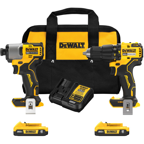 Brushless Compact Cordless 1/2" Hammer Drill & 1/4" Impact Driver Kit, Lithium-Ion, 20 V Duraquip Inc