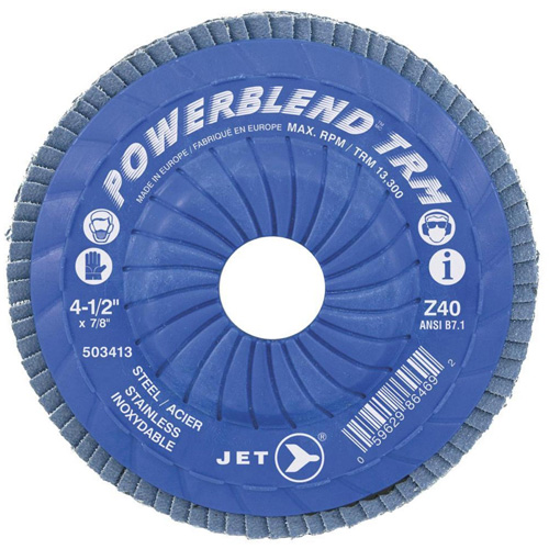 POWERBLEND TRM Trimmable Flap Disc, 4-1/2" x 7/8", Type 29, Z60 Grit, Zirconia Alumina Duraquip Inc