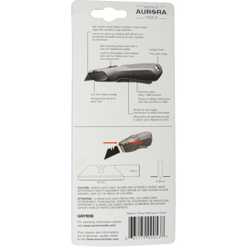 Retractable Safety Knife , Stainless Steel, Heavy-Duty, Plastic/Aluminum Handle Duraquip Inc