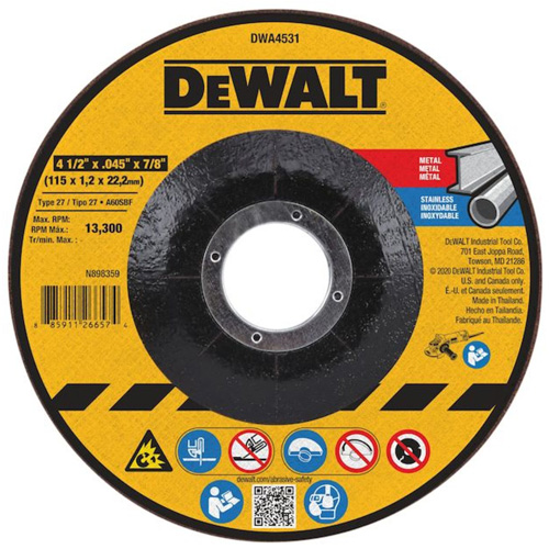 Meule &agrave; tronçonner pour m&eacute;tal, 4-1/2" x 0,045", Arbre de 7/8", Type 27, Oxyde d'aluminium Duraquip Inc