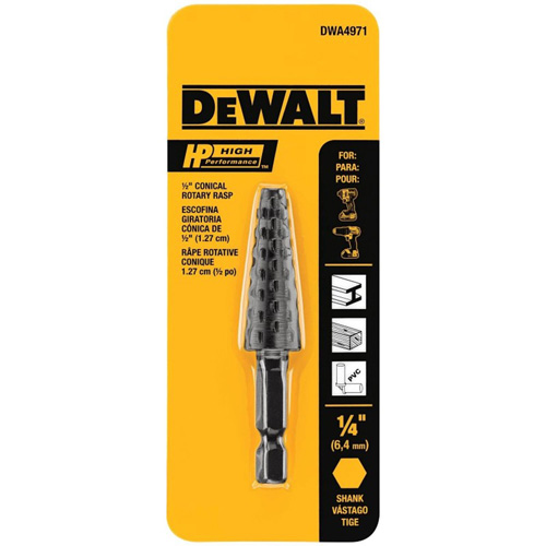 R&acirc;pe rotative conique haute performance 1/2" avec tige hexagonale 1/4" Duraquip Inc