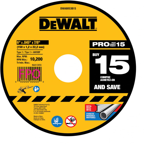Metal Cutting Wheel, 6" x 0.045", 7/8" Arbor, Type 1, Aluminum Oxide Duraquip Inc