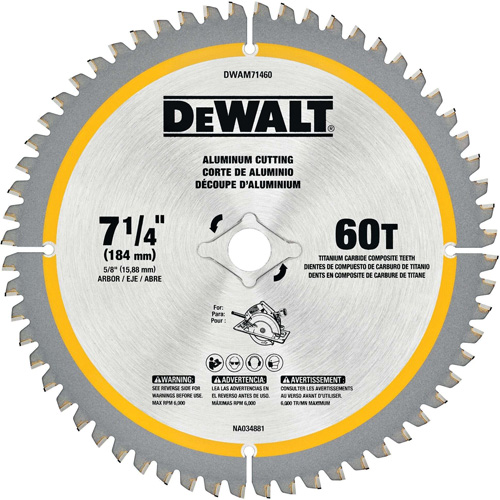 Tungsten Carbide-Tipped Steel Circular Saw Blade, 7-1/4", 60 Teeth, Non-Ferrous Use Duraquip Inc