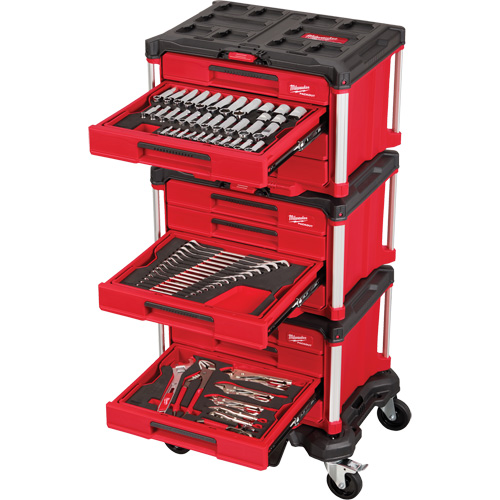366-Piece Master Mechanics Hand Tool Set with PACKOUT Drawers & Dolly, 16-3/10" x 22-1/5" x 48-5/8", Black/Red Duraquip Inc