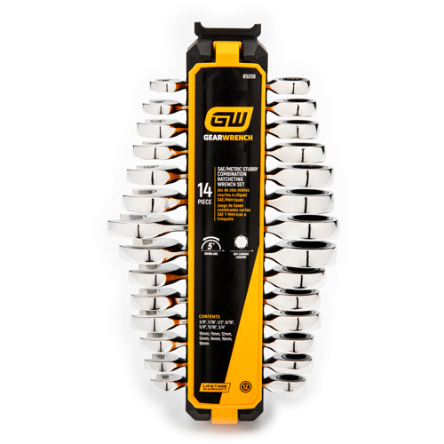 Jeu de cl&eacute;s courtes &agrave; 12 pans et 72 dents, Combinaison &agrave; cliquet, 14 morceaux, Imp&eacute;rial et m&eacute;trique Duraquip Inc