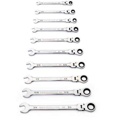 Jeu de cl&eacute;s SAE &agrave; 12 pans et 90 dents, T&ecirc;te articul&eacute;e/Combinaison &agrave; cliquet, 10 morceaux, Imp&eacute;rial Duraquip Inc
