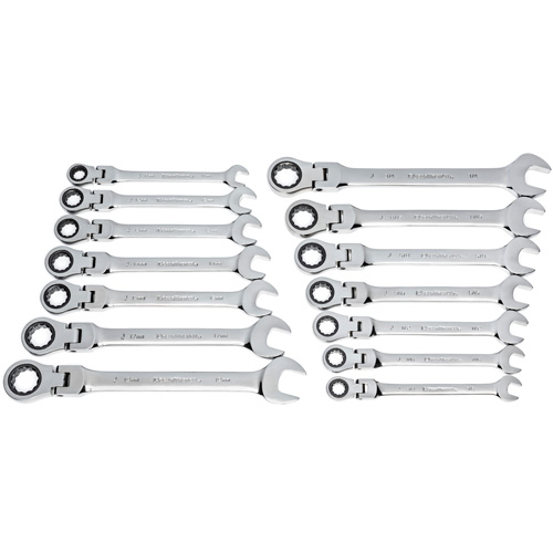 72-Tooth 12 Point Wrench Set, Flex Head/Ratcheting Combination, 14 Pieces, Imperial and Metric Duraquip Inc