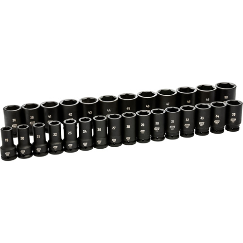 Jeu de douilles m&eacute;triques &agrave; 6 pans, 28 Mcx, Chocs, Prise de 3/4", Profond Duraquip Inc