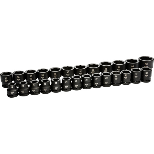6 Point Metric Socket Set, 26 Pcs, Impact, 3/4" Drive Size Duraquip Inc