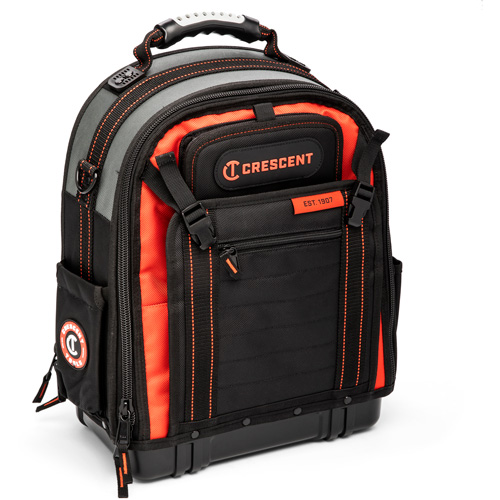 Tradesman Backpack, 18" L x 10" W, Black/Grey/Orange, Polyester Duraquip Inc