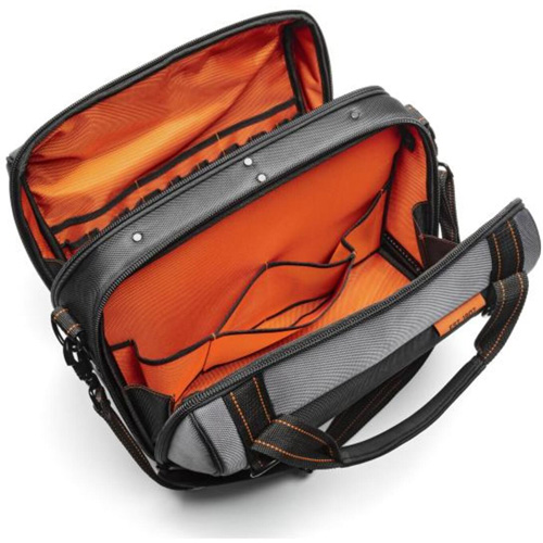17" Tradesman Closed Top Tool Bag, Polyester, 3 Pockets, Black/Grey/Orange Duraquip Inc
