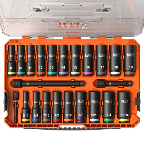 KNECT Drive Socket Set, 23 Pcs, Impact, 3/8" Drive Size, Deep Duraquip Inc