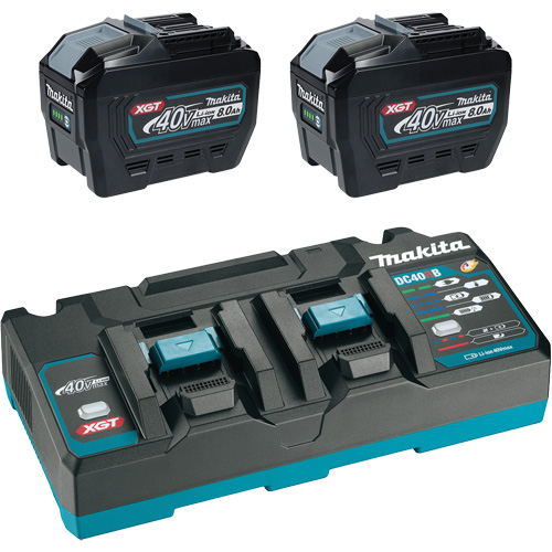 XGT Dual Port Rapid Charger Starter Kit with (2) 8 Ah Batteries, 40 V, Lithium-Ion Duraquip Inc