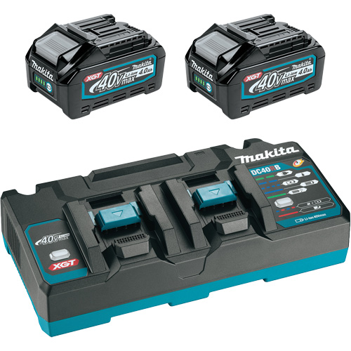 XGT Dual Port Rapid Charger Starter Kit with (2) 4 Ah Batteries, 40 V, Lithium-Ion Duraquip Inc