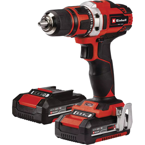 Cordless Drill/Driver Kit, Lithium-Ion, 18 V, 1/2" Chuck, 354 in-lbs Torque Duraquip Inc