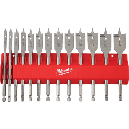 Flat Boring Bit Set, 13 Pieces, High Carbon Steel Duraquip Inc
