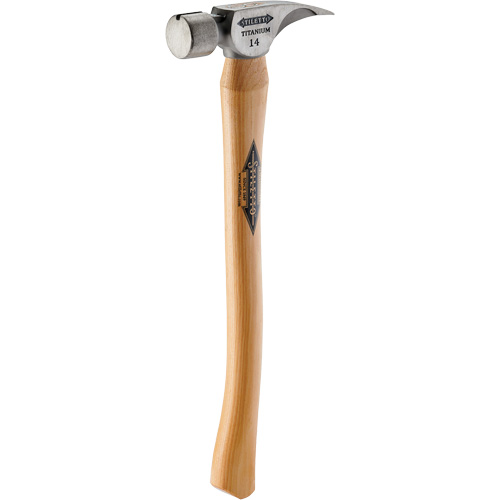 Titanium Smooth Face Hammer with Curved Hickory Handle, 14 oz., Wood Handle, 18" L Duraquip Inc