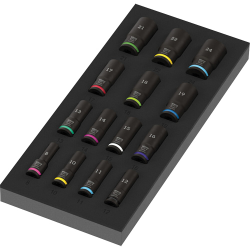 Insert en mousse pour jeu de douilles profondes Impaktor 1 Zyklop B, 15 Mcx, Chocs, Prise de 3/8", Profond Duraquip Inc