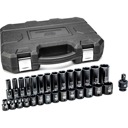 6-Point Metric Socket Set, 29 Pcs, Impact, 3/8" Drive Size, Deep Duraquip Inc