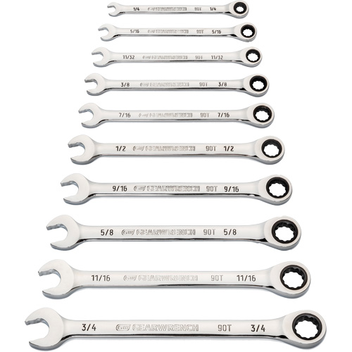 90-Tooth 12-Point Wrench Set, Ratcheting Combination, 10 Pieces, Imperial Duraquip Inc