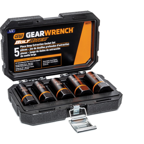 Bolt Biter Extraction Socket Set, 5 Pcs, Impact, 1/2" Drive Size, Deep Duraquip Inc
