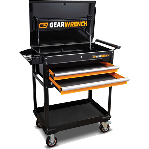 Utility Cart, 2 Drawers, 32-1/2" W x 42" H, Black/Orange Duraquip Inc