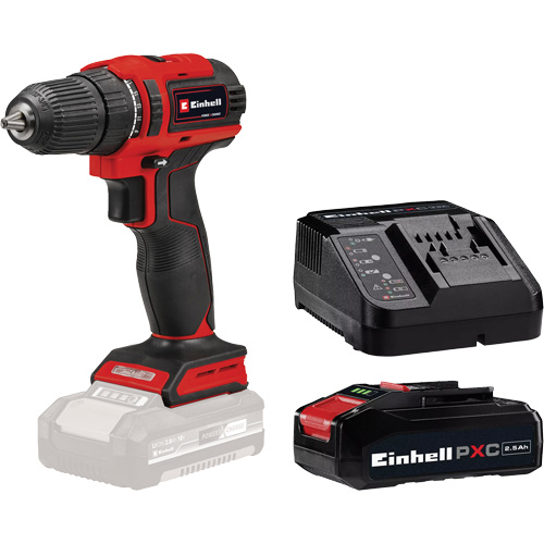 Cordless Drill/Driver with 2.5Ah PXC Battery & Charger Starter Kit, Lithium-Ion, 18 V, 3/8" Chuck, 354 in-lbs Torque Duraquip Inc