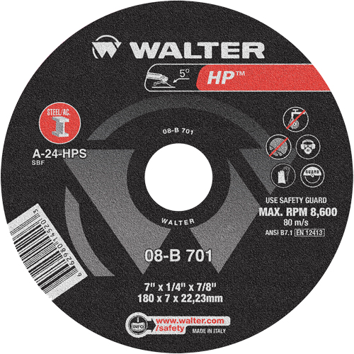 Meule HP &agrave; moyeu d&eacute;port&eacute;, 7" x 1/4", Arbre de 7/8", Type 28 Duraquip Inc