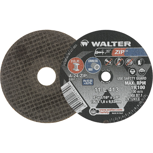 Zip Cut-Off Wheel, 4" x 1/16", 3/8" Arbor, Type 1, Aluminum Oxide, 19100 RPM Duraquip Inc